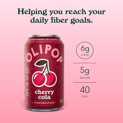 Image of OLIPOP Prebiotic Soda Pop, Cherry Cola, Pantry Pack Packed with Prebiotics, Fiber, and Botanicals, Gluten Free, GMO Free, 12oz (12-Cans) (Packaging May Vary)