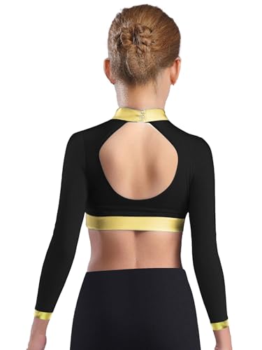 Kids Girls Crop Tops Sparkle Rhinestones Gymnastics Dance Crop Tops Athletic Dance Tee Shirts2