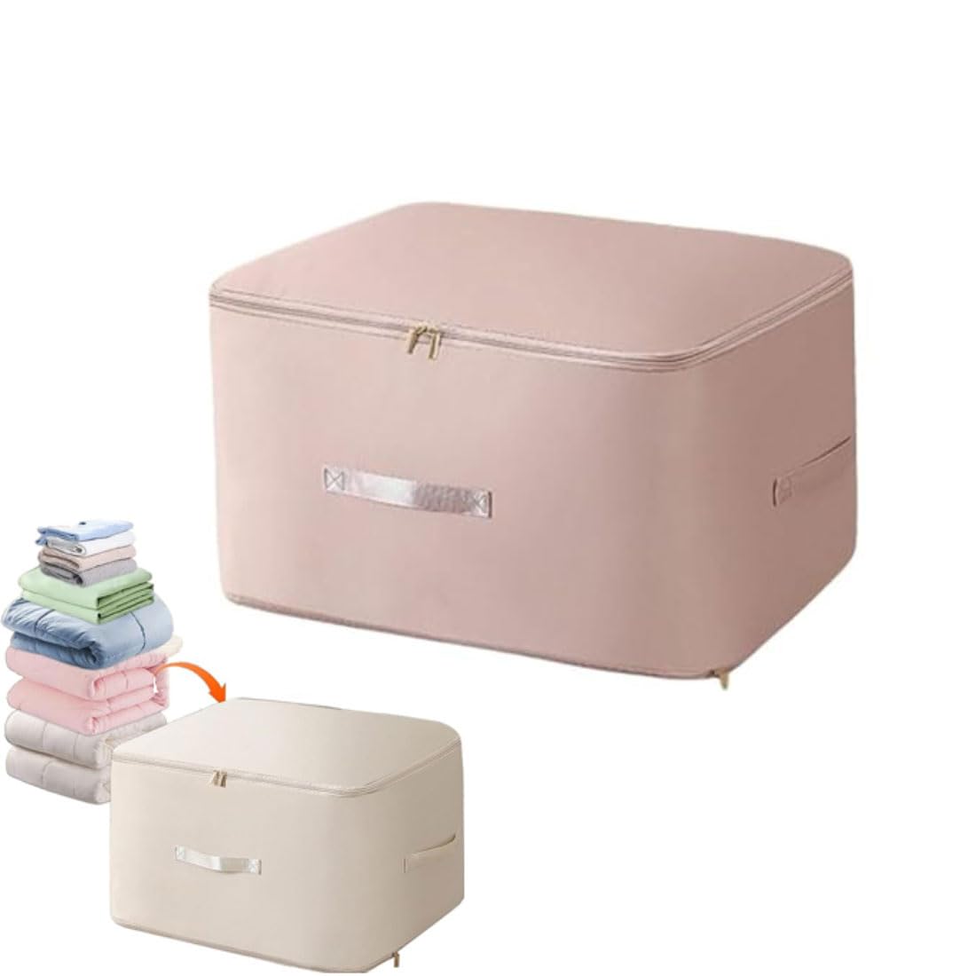 Ultra Space Saving Self Compression Organizer, Storage Tote for Space Saving, Bedroom Clothes Storage Bags with Zipper, Self Compression Moving Organizer Bags for Clothes, Blankets (Pink, L)
