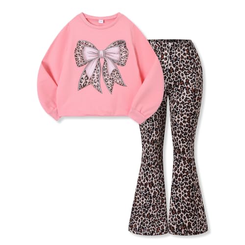 Image of Toddler Girl Clothes Long Sleeve Cartoon & Letter Graphic Top + Fruit Stationery Print Flared Leg Pants
