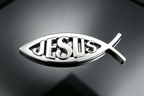 Image of 3D Chrome Emblem Badge Sticker Jesus Fish Decal Stickers Decoration for Car, Truck, Motorcycle, RV, Scooter, SUV, Door, Window (Silver Fish)