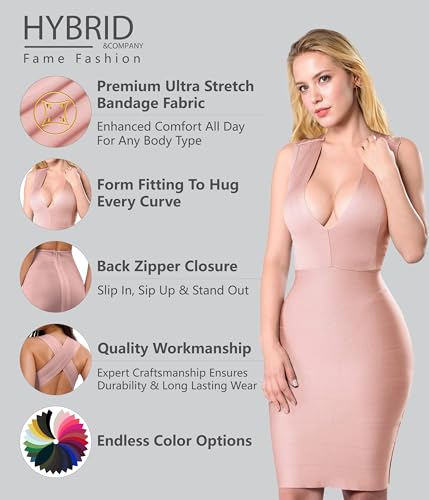 Image of Hybrid & Company Women's Elegant Bandage Dress | Stretch fabric, flattering bodycon fit, elegant silhouette, suitable for cocktail parties, events, and special occasions