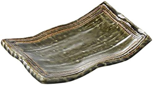 Set of 10 Pottery Plates, Oribe Line Appetizer Plates, 6.7 x 4.7 x 1.1 inches (17 x 12 x 2.8 cm), Soil, Restaurant, Inn, Japanese Tableware, Restaurant, Commercial Use, Tableware