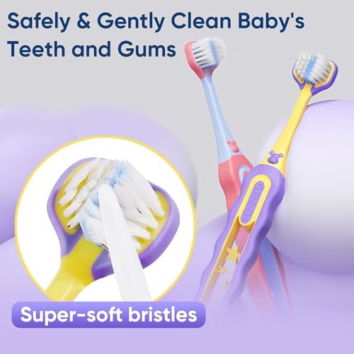EASICUTI Soft Toddler Toothbrushes, Efficient 3 Sided Toothbrush, Baby Toothbrush 12 Months and up,Infant Toothbrush, Toddler Training Tooth brush for Ages 2-12 Years, Cleans All Sides-4 Pack (Patent) - 4