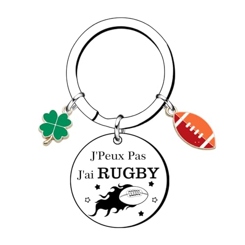 GOUYU Porte-clés « J'peux pas j'ai rugby » avec acier inoxydable et breloque ballon – idéal Cadeau pour rugbyman - joueur de rugby - création