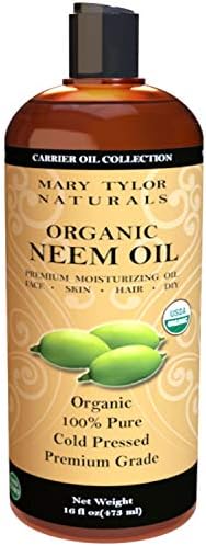 Mary Tylor Naturals Organic Neem Oil (16 oz), USDA Certified, Cold Pressed, Unrefined, Premium Quality, 100% Pure Great for Skincare and Hair Care
