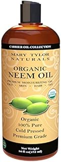 Mary Tylor Naturals Organic Neem Oil (16 oz), USDA Certified, Cold Pressed, Unrefined, Premium Quality, 100% Pure Great for Skincare and Hair Care