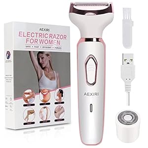 Electric Lady Shaver, AEXIRI 2 in 1 Electric Razor for Women Face Arm Leg Public Hair, Painless Bikini Trimmer Women,Rechargeable Cordless Portable Shaver with 3 Stainless Steel Blades and Float Head