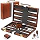 YUJUVI Backgammon Set Koffer für 2 Spieler Klassischest 18 Zoll Brettspiel mit Hochwertiger Ledertasche Tragbares und Reise Backgammon-Set (18 Zoll, Braun)