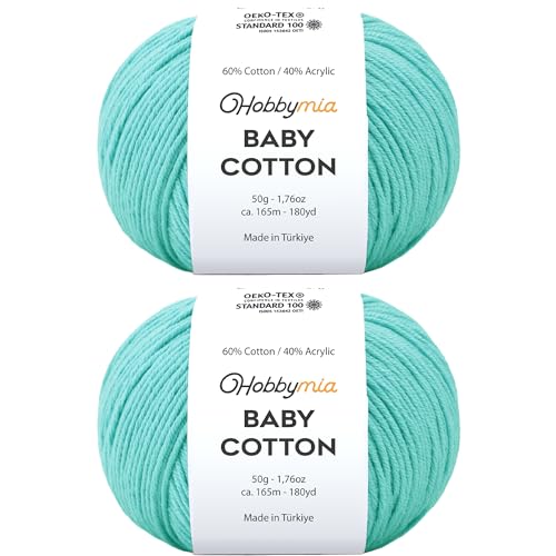Image of Baby Cotton Blend Yarn - Soft Sport Weight Yarn for Crochet & Amigurumi - 50g /180yds - 60% Cotton 40% Acrylic - Ideal for Baby & Knitting Proj.(Cyan, 2 Balls)