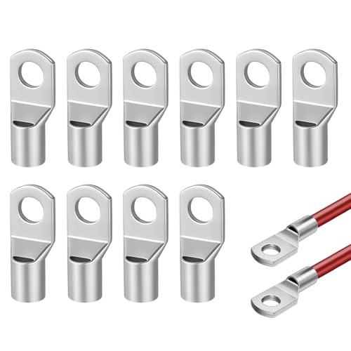 10 Pièces Cosses Tubulaires 50mm² M8, Cosse à Sertir Nue SC50-8 Cosses Electriques à Sertir 50mm², Connecteur de Câble Cosse Ronde Œillet en Cuivre Étamé de Câble Anneau