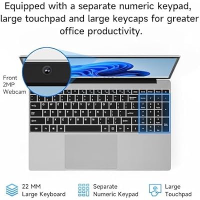 15.6 Inch Windows 11 Laptop, 5205U Processor, 4GB RAM 128GB Storage Expandable to 1TB, HD Display with Numpad, Office 365 Pre-Installed, Wi-Fi 5 Bluetooth 4.2, Type-C for Student & Business