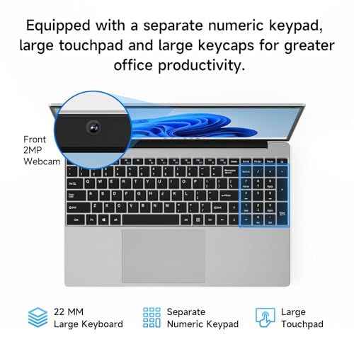 jumper 15.6" FHD Laptop, 10th Gen Intel Dual-Core Processor(1.9GHz), 12GB RAM 640GB Storage, 1 Year Office 365, Numeric Keyboard, HDMI, WiFi5, 38Wh Battery, Windows 11 Laptop for Business and Student by jumper - Image 6