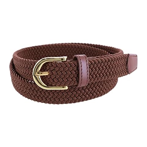 CTM Women's Braided Stretch Belt in Brown Cover