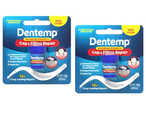 Dentemp Maximum Strength Loose Cap and Lost Filling Repair - Dental Repair Kit for Instant Pain Relief (Pack of 2) - Packaging May Vary