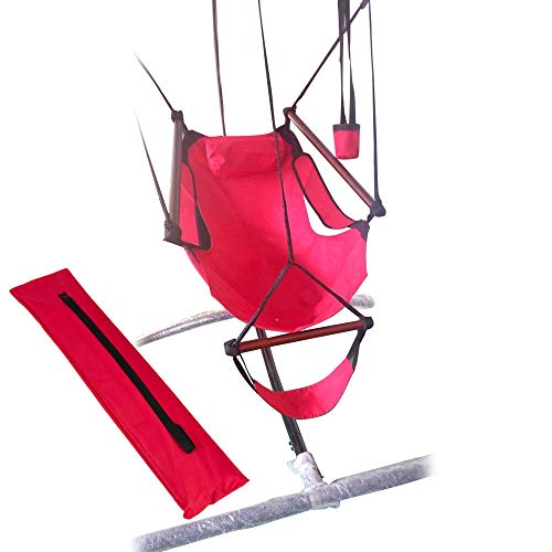 YYAO Hammock Chair Sky Swing Seat Indoor/Outdoor Air Hammock Hanging Chair Set w/Pillow,Cup Holder,Armrests & Footrest - Red