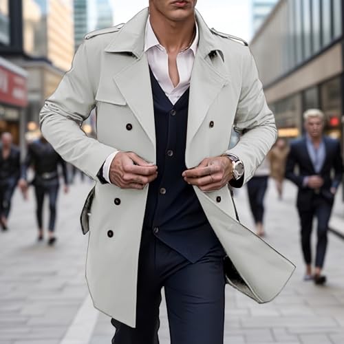 Mens Trench Coat Notched Lapel Double Breasted Long Jacket Windbreaker Overcoat Pea Coat Business Winter Long Overcoat4