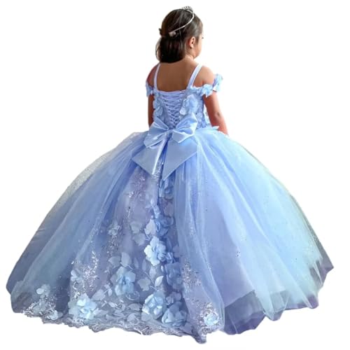 Cold Shoulder Flower Girl Dresses Puffy Tulle First Communion Dresses with Bow Lovely Beaded Pageant Dresses for Girls