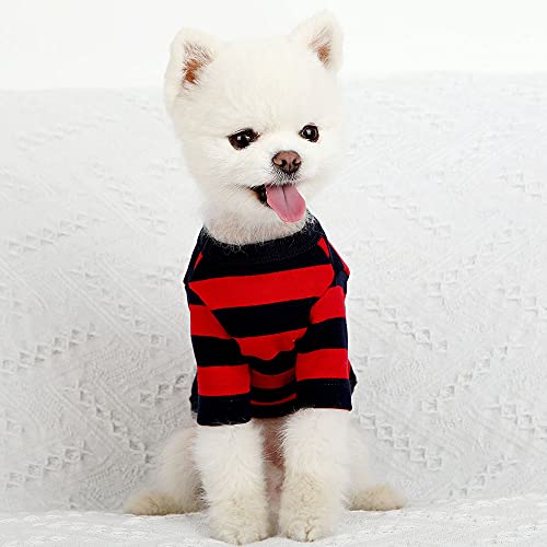 Lucky Petter Dog Cotton Shirts For Small And Large Dogs Rugby Striped T-Shirts Soft Breathable Dog Shirt Pet Clothes (Small, Red/Navy) #TOP2