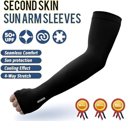 Image of 4 Pairs Arm Sleeves For Men & Women Black UV Rays Tan Protection Breathable Cooling Hand With Thumb Design For Men Bike Riding, Sports, Cricket, Cycling, sunny days