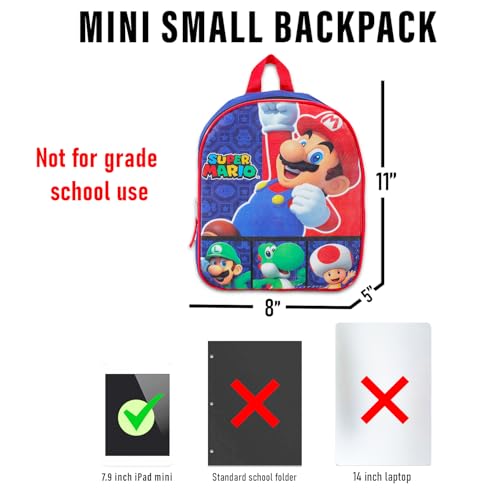 Super Mario Mini Backpack Set - Bundle with 11" Mini Backpack Plus Water Bottle, Stickers, and More | Super Mario Bros School Bag for Kids3