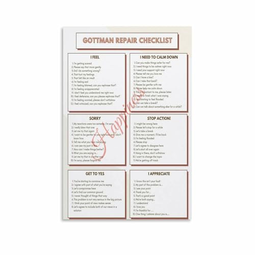 Gottman Repair Checklist Poster Couples Communication And Conflict Resolution Guide (8) Canvas for Living Room Bedroom Decor 08x12inch(20x30cm) Unframe-style