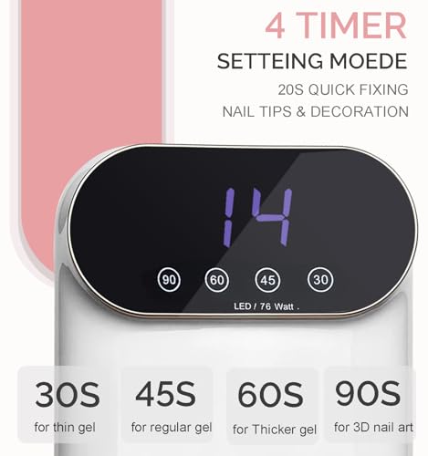 OBEEGOO 76W UV LED Nail Lamp Light Dryer for Nails Gel Polish,LED Nail Dryer with 38 LED Beads,4 Timer,Smart Sensor,LCD Display Fast Curing Gel Nail Polish Nail Art Tools Manicure Accessories — view 4