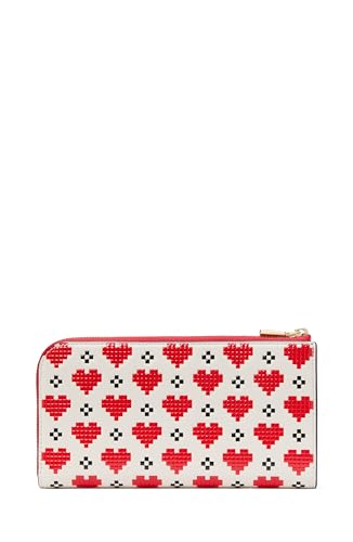 Image of kate spade new york Devin Pixel Hearts Embossed Saffiano Leather Zip Around Continental Wallet, Cream Multi
