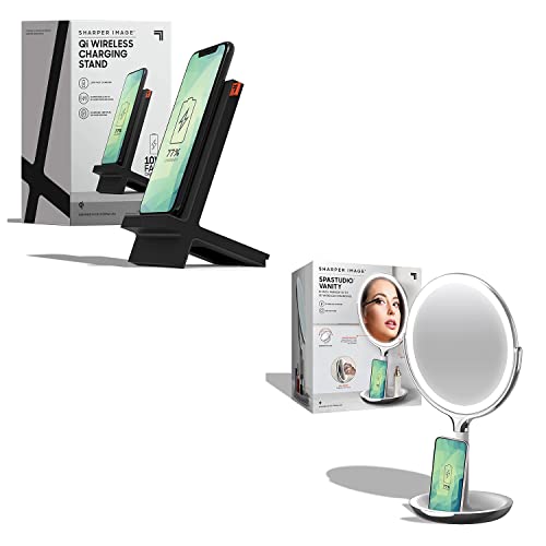 SHARPER IMAGE SpaStudio Vanity 8-inch Mirror + Wireless Qi Charging Dock