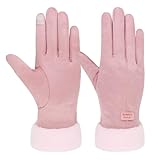 Feelorna Guantes de invierno para mujer, guantes térmicos con forro polar, para pantalla táctil, Rosa A., Talla única