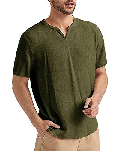 Angbater Men's Linen Shirt Short Beach Hippie T Shirts Casual Summer Lightweight Tropical Henley Shirts