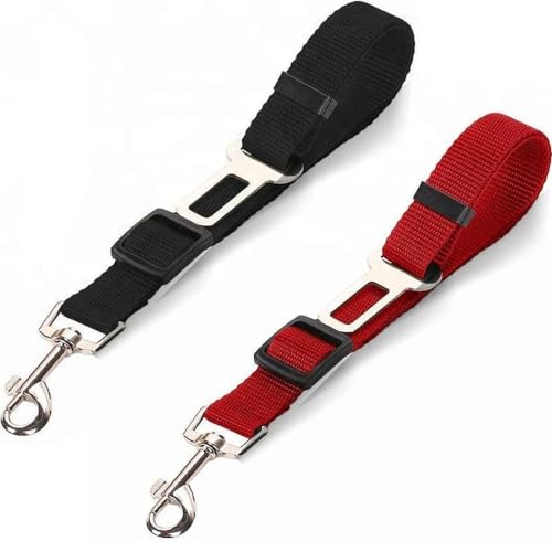 Cinturón Perro Coche de Seguridad 2 Unidades - Cinturon con Anclaje Universal - Correa Ajustable para Arnés y Collar de Mascotas - Enganche Fácil, Gatos, Perros, Cualquier Mascota