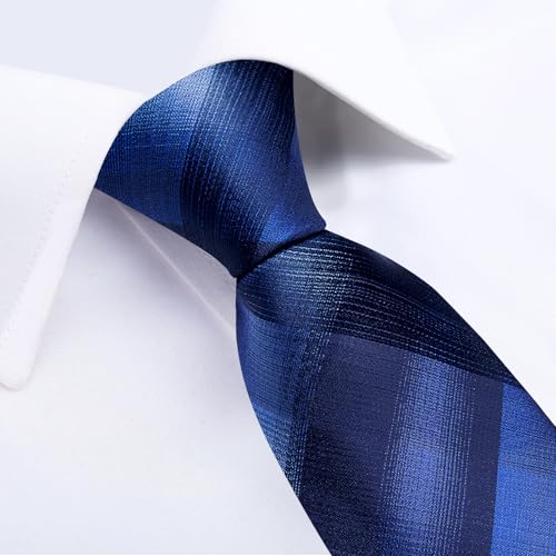 Image of DiBanGu Mens Silk Plaid Tie and Pocket Square Set | Elegant Silk Formal Tie Set, Woven Check Necktie and Cufflinks Tie Clip Set, Perfect for Wedding Party, Comes in Gift Box