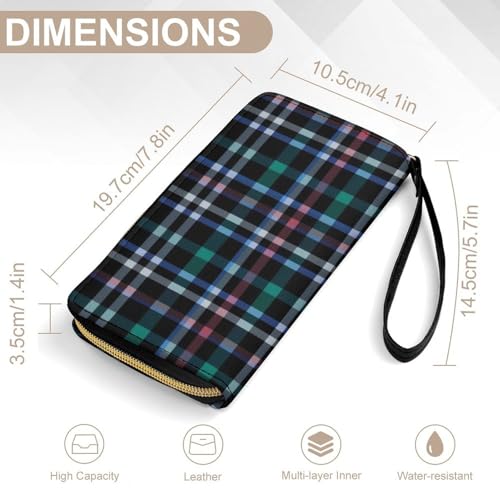 Striped CheckedPrint Long Wallets PU Leather Clutch Purse Card Holder Wallet, with Wristlet Zip Around Long Wallet for Women & Men2