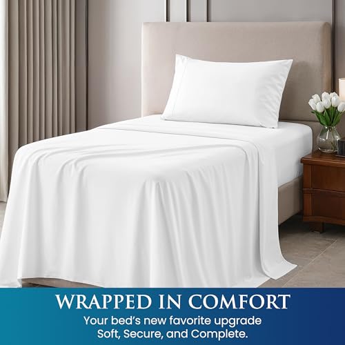 Image of Utopia Bedding Twin Sheet Set, Soft Microfiber 3 Piece Bed Sheets with 15 inch Deep Pocket - Easy Care Brushed Microfiber (Twin, White)