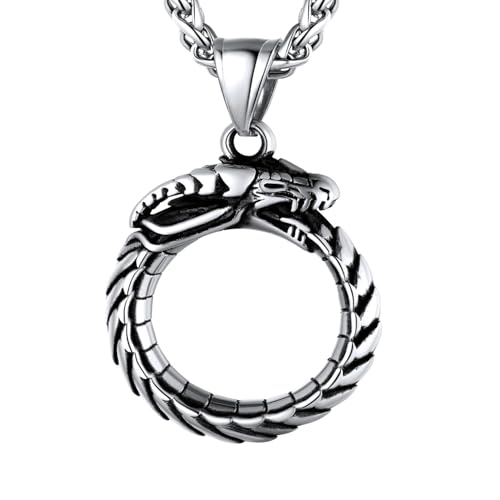 U7 Men's Dragon Necklace Stainless Steel Infinite Ouroboros Dragon Pendant Cool Animal Necklaces with 22 Inch Chain