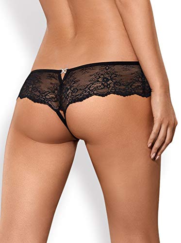 Obsessive Tanga Ouvert Libertin Noir en Dentelle Taille S/M