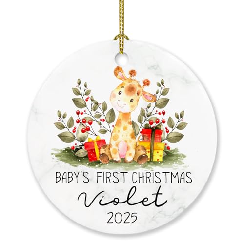 Giraffe Baby's First Christmas 2025 Ornament, Personalized Giraffe Baby 1st Christmas Ornaments Gift for Kids Newborn, Custom Name Giraffe Baby Boy Girl Xmas Ornament, Keepsake Ornaments Baby's First