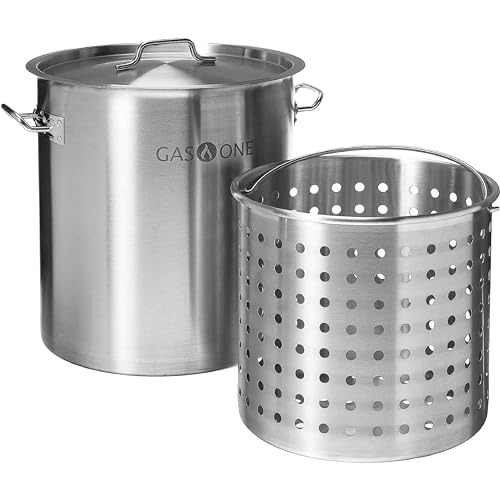 Comparison: Best Large Stainless Stock Pot 10 GasOne Stainless Steel Stockpot with Basket – 36qt Stock Pot with Lid and Reinforced Bottom – Heavy-Duty Cooking Pot for Deep Frying, Turkey Frying, Beer Brewing, Soup, Seafood Boil – Satin Finish