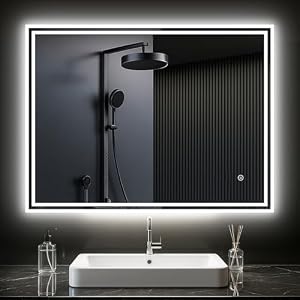 PESENXAN LED Badspiegel mit Beleuchtung – Badezimmerspiegel mit 3 Lichtfarben, Dimmbar, Anti-Beschlag, Touch/Wandschalter, Wandspiegel mit Beleuchtung für horizontale/vertikale 80x60cm