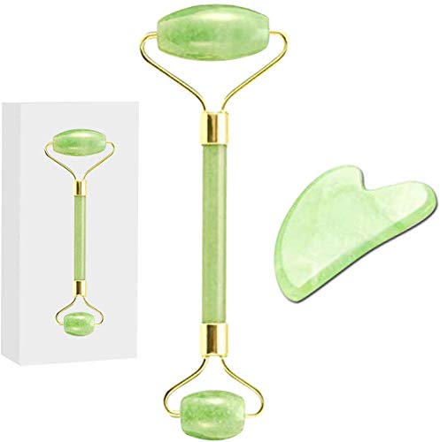 Rouleau de jade pour masquer le visage 100% quartz naturel anti-âge avec outil de massage Gua Sha pour minceur, guérison, rajeunissement et beauté