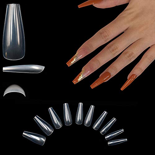 500Pcs Clear French False Nails Tips Coffin Shaped Ballerina Full Cover Long Fake Nails (Clear)