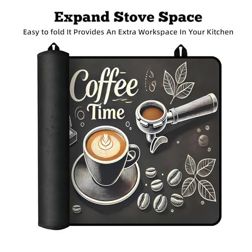 Image of Multi-Design Stove Top Cover for Glass /Electric Stoves - 3-in-1 Heat-Resistant Protector Mat, Non-Slip Drying Rack 30 inch L x 21 inch W (Coffee)