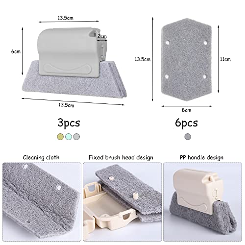 Set mit 3 Reinigungsbürsten für Fensterschlitze (Meterware, Grau, Grün) und 6 Ersatzpads, 2 kleine schwarze Bürsten, Handreinigungsbürste für Türschiene, schnelles Reinigen.