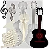 CANYANGMOLD Music Note Candy Molds Guitar Violin Silicone Mold for Musical Instrument Cake Decoration Cupcake Topper Fondant Chocolate Gum Paste Polymer Clay