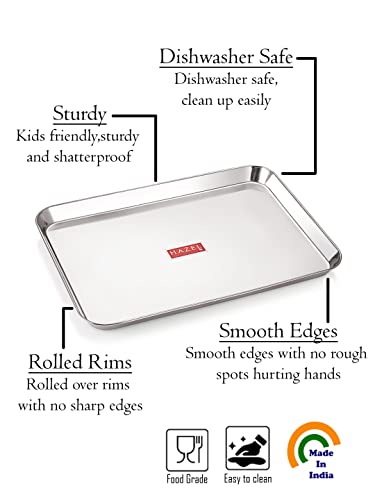 Hazel Stainless Steel Serving Tray Rectangle | Platters For Serving Food Decorative For Dining Table Extra Large, Silver, 16.1 X 11.8 Inches #TOP2