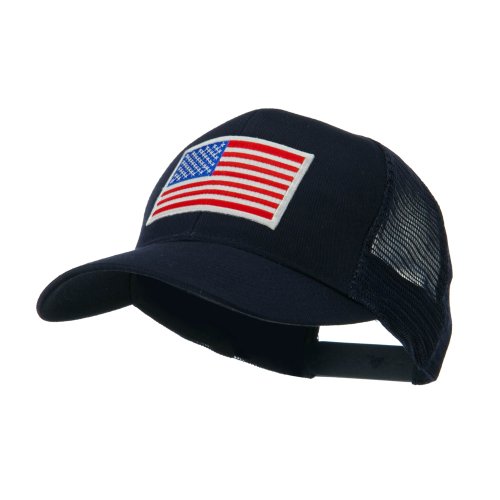 e4Hats.com 6 Panel Mesh American Flag White Patch Cap - Navy OSFM