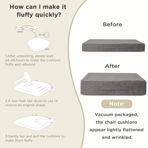 Image of AddGrace Recliner Cushions for Elderly Thick Seat Cushion 20 inchx20 inchx4 inch Chair Pads with Non Slip Backing and Washable Cover for Couch Armchair Chairs Light Grey