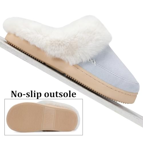 ninecifun women39s and men39s memory foam house slippers faux fur lined indoor fuzzy slippers with no-slip sole slip on suede home shoes warm winter gift for women amp men
