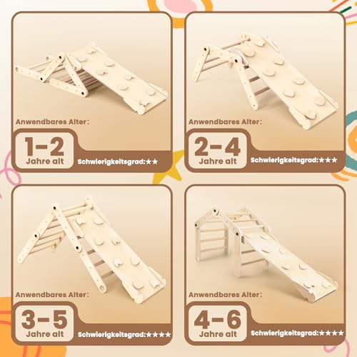 Foto von 8-in-1 Montessori Klettergerüst Indoor Set, Verformbares Kletterdreieck mit Rutsche, Kletterbogen und Kreidetafel, Ideal für Babys & Kleinkinder 1-6 Jahre, Fördert Spiel, Bewegung und Kreativität